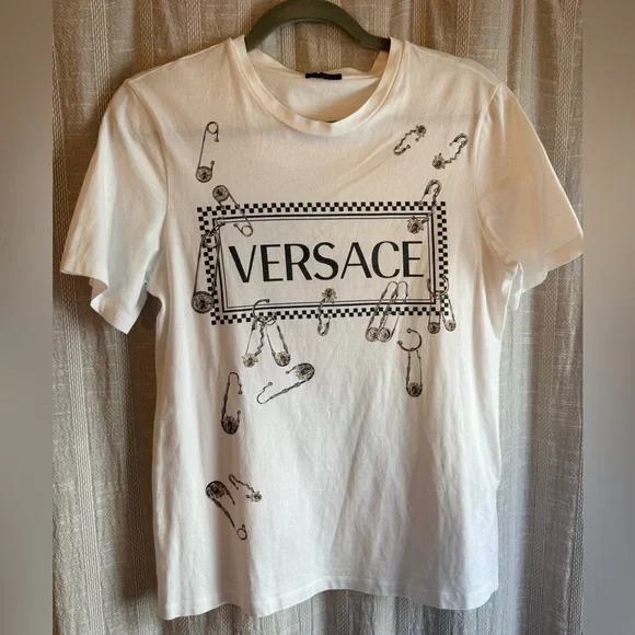 Versace Classic White Tee w/ Safety Pin Print - Picture 2 of 8